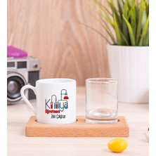 Hediye Dükkanı Kişiye Özel  Kimya Öğretmeni Ahşap Sunumlu Türk Kahvesi Fincanı