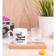 Hediye Dükkanı Kişiye Özel  Sağlık Bilgisi Öğretmeni Ahşap Sunumlu Türk Kahvesi Fincanı