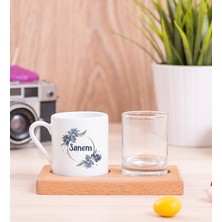 Hediye Dükkanı Kişiye Özel  Çiçek Desenli Isme Özel Ahşap Sunumlu Türk Kahvesi Fincanı