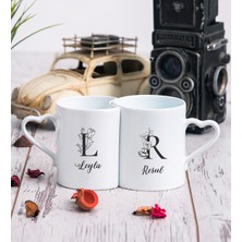 Hediye Dükkanı Kişiye Özel Baş Harfli Çiçek Tasarım Ikili Sevgili Kupası