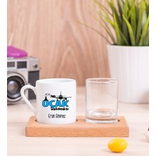 Hediye Dükkanı Kişiye Özel  Uçak Mühendisi Ahşap Sunumlu Türk Kahvesi Fincanı