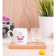 Hediye Dükkanı Kişiye Özel  Kadınlar Günü Hediyesi Ahşap Sunumlu Türk Kahvesi Fincanı