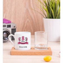 Hediye Dükkanı Kişiye Özel  Kadınlar Günü Hediyesi Ahşap Sunumlu Türk Kahvesi Fincanı