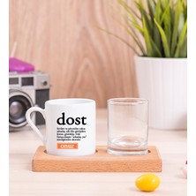 Hediye Dükkanı Kişiye Özel  Dost Kelime Anlamı Ahşap Sunumlu Türk Kahvesi Fincanı