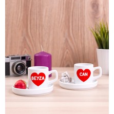 Hediye Dükkanı Kişiye Özel Isim Yazılı Kırmızı Kalpli Ikili Concept Türk Kahvesi Fincanı