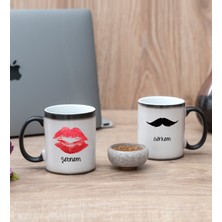 Hediye Dükkanı Kişiye Özel Dudak ve Bıyık Tasarım Ikili Sihirli Kupa Bardak