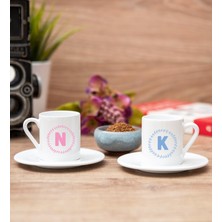 Hediye Dükkanı Kişiye Özel Baş Harfli Renkli Tasarım Ikili Beyaz Türk Kahvesi Fincanı