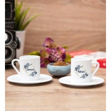 Hediye Dükkanı Kişiye Özel Isme Özel Çiçek Desenli Ikili Beyaz Türk Kahvesi Fincanı