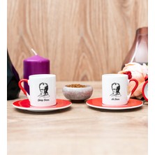 Hediye Dükkanı Kişiye Özel Atatürk Siluetli Ikili Kırmızı Türk Kahvesi Fincanı