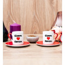 Hediye Dükkanı Kişiye Özel Sevgililere Özel Isim Yazılı Ikili Kırmızı Türk Kahvesi Fincanı