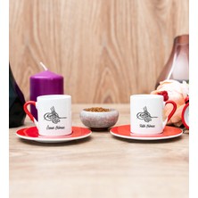 Hediye Dükkanı Kişiye Özel Osmanlı Tuğralı Ikili Kırmızı Türk Kahvesi Fincanı