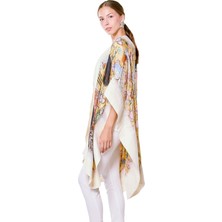 Yün Ipek Keçe Beyaz Panço Gustav Klimt Lady With Fan