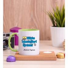 Hediye Dükkanı Kişiye Özel  Bilişim Teknolojileri Öğretmeni Ahşap Altlıklı Mumlu Yeşil Kupa Bardak