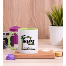 Hediye Dükkanı Kişiye Özel  Inşaat Teknikeri Ahşap Altlıklı Mumlu Yeşil Kupa Bardak