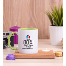 Hediye Dükkanı Kişiye Özel  Ingilizce Öğretmeni Ahşap Altlıklı Mumlu Yeşil Kupa Bardak