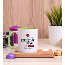 Hediye Dükkanı Kişiye Özel  Psikolojik Danışman Ahşap Altlıklı Mumlu Yeşil Kupa Bardak