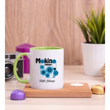 Hediye Dükkanı Kişiye Özel  Makine Teknikeri Ahşap Altlıklı Mumlu Yeşil Kupa Bardak
