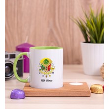 Hediye Dükkanı Kişiye Özel  Osmanlı Armalı Ahşap Altlıklı Mumlu Yeşil Kupa Bardak