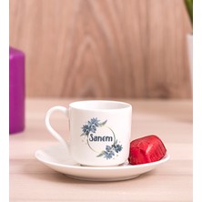 Hediye Dükkanı Kişiye Özel  Çiçek Desenli Isme Özel Porselen Türk Kahvesi Fincanı