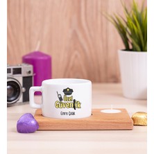 Hediye Dükkanı Kişiye Özel  Özel Güvenlik Ahşap Altlıklı Mumlu Fincan