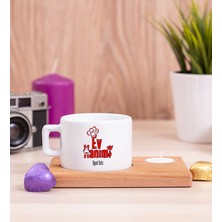 Hediye Dükkanı Kişiye Özel  Ev Hanımı Ahşap Altlıklı Mumlu Fincan