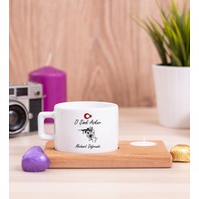 Hediye Dükkanı Kişiye Özel  Askere Hediye Ahşap Altlıklı Mumlu Fincan