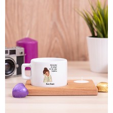 Hediye Dükkanı Kişiye Özel  Astronotlar Sanıyor Ahşap Altlıklı Mumlu Fincan