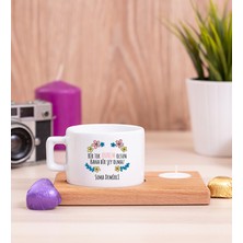 Hediye Dükkanı Kişiye Özel  Bir Tek Annem Olsun Ahşap Altlıklı Mumlu Fincan