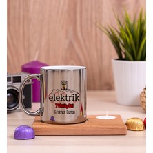 Hediye Dükkanı Kişiye Özel  Elektrik Teknisyeni Ahşap Altlıklı Mumlu Silver Kupa Bardak