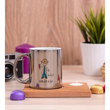 Hediye Dükkanı Kişiye Özel  Erkek Diş Hekimi Karikatürü Ahşap Altlıklı Mumlu Silver Kupa Bardak