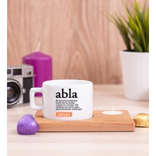 Hediye Dükkanı Kişiye Özel  Abla Kelime Anlamı Ahşap Altlıklı Mumlu Fincan