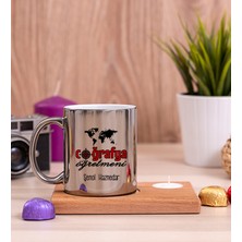 Hediye Dükkanı Kişiye Özel  Coğrafya Öğretmeni Ahşap Altlıklı Mumlu Silver Kupa Bardak