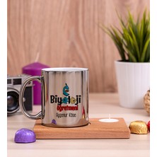 Hediye Dükkanı Kişiye Özel  Biyoloji Öğretmeni Ahşap Altlıklı Mumlu Silver Kupa Bardak