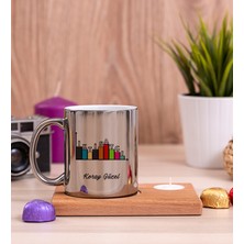 Hediye Dükkanı Kişiye Özel  Iktisatçı Ahşap Altlıklı Mumlu Silver Kupa Bardak