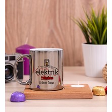 Hediye Dükkanı Kişiye Özel  Elektrik Teknikeri Ahşap Altlıklı Mumlu Silver Kupa Bardak