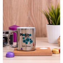 Hediye Dükkanı Kişiye Özel  Makine Teknisyeni Ahşap Altlıklı Mumlu Silver Kupa Bardak