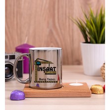 Hediye Dükkanı Kişiye Özel  Inşaat Mühendisi Ahşap Altlıklı Mumlu Silver Kupa Bardak