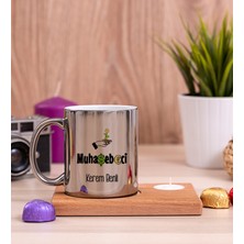 Hediye Dükkanı Kişiye Özel  Muhasebeci Ahşap Altlıklı Mumlu Silver Kupa Bardak