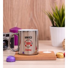 Hediye Dükkanı Kişiye Özel  Bayan Değil Kadın Ahşap Altlıklı Mumlu Silver Kupa Bardak