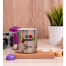 Hediye Dükkanı Kişiye Özel  Yazılımcı Ahşap Altlıklı Mumlu Silver Kupa Bardak