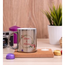 Hediye Dükkanı Kişiye Özel  Iki Isimli Çifltere Özel Ahşap Altlıklı Mumlu Silver Kupa Bardak