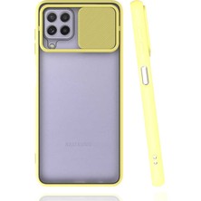 kilifone - Samsung Galaxy M22 - Kılıf Slayt Sürgülü Arkası Buzlu Lensi Kapak - Sarı - T20680