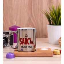 Hediye Dükkanı Kişiye Özel  Savcı Ahşap Altlıklı Mumlu Silver Kupa Bardak