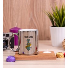 Hediye Dükkanı Kişiye Özel  Babalar Günü Hediyesi Ahşap Altlıklı Mumlu Silver Kupa Bardak