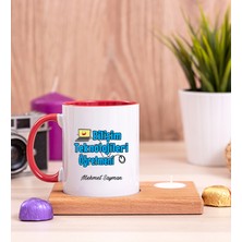 Hediye Dükkanı Kişiye Özel  Bilişim Teknolojileri Öğretmeni Ahşap Altlıklı Mumlu Kırmızı Kupa Bardak