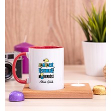 Hediye Dükkanı Kişiye Özel  Enerji Sistemleri Mühendisi Ahşap Altlıklı Mumlu Kırmızı Kupa Bardak