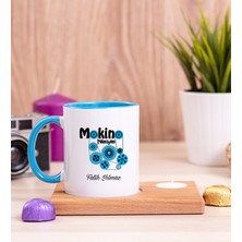 Hediye Dükkanı Kişiye Özel  Makine Teknisyeni Ahşap Altlıklı Mumlu Mavi Kupa Bardak