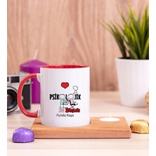 Hediye Dükkanı Kişiye Özel  Psikolojik Danışman Ahşap Altlıklı Mumlu Kırmızı Kupa Bardak