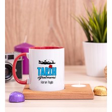 Hediye Dükkanı Kişiye Özel  Tarih Öğretmeni Ahşap Altlıklı Mumlu Kırmızı Kupa Bardak