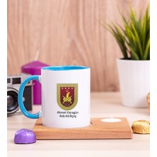 Hediye Dükkanı Kişiye Özel  Kara Kuvvetleri Ahşap Altlıklı Mumlu Mavi Kupa Bardak